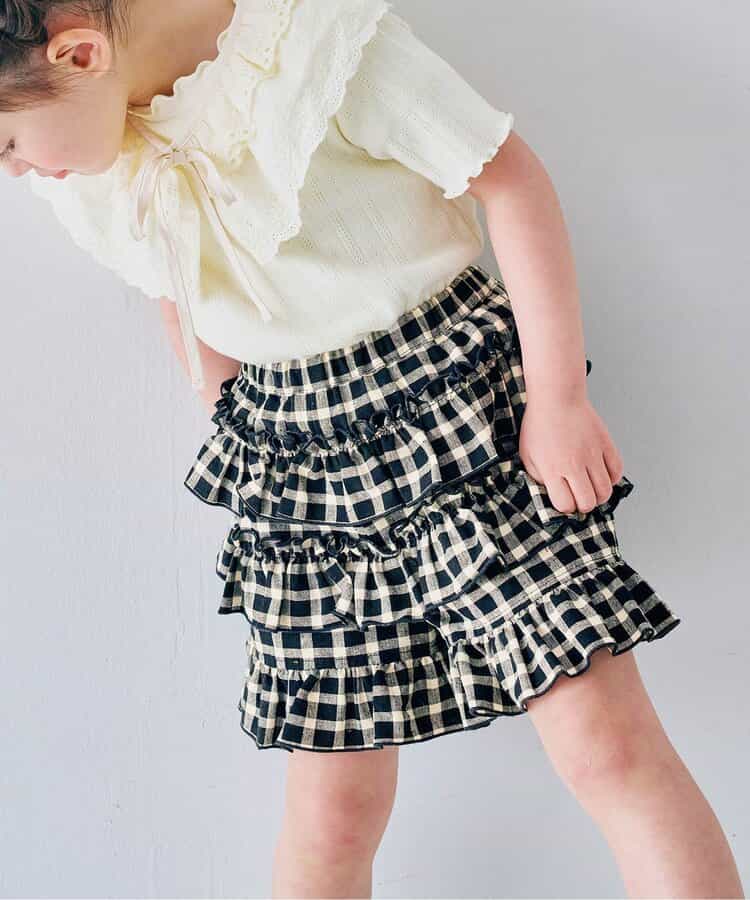 先染めチェックのフリフリフリルパンツ リンク セットアップ可