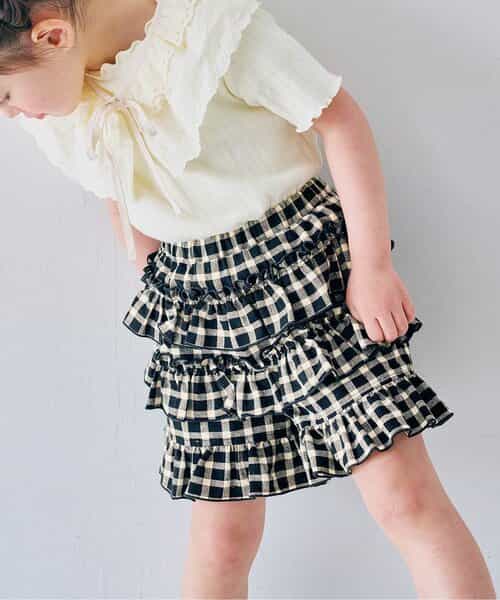 先染めチェックのフリフリフリルパンツ リンク セットアップ可
