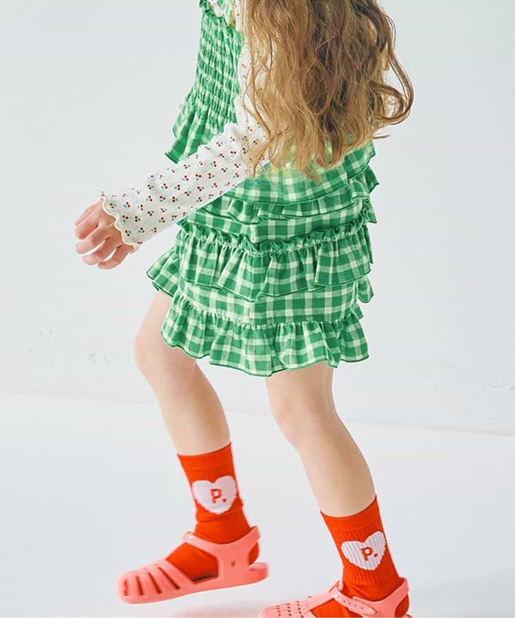 先染めチェックのフリフリフリルパンツ リンク セットアップ可