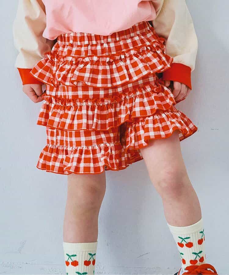 先染めチェックのフリフリフリルパンツ リンク セットアップ可