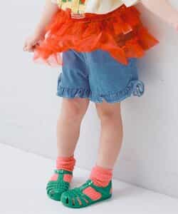 カラーツイル＆デニムラウンドヘムフリルショートパンツ リンク