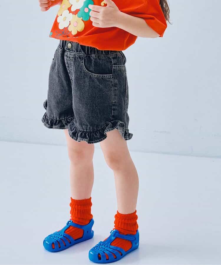 カラーツイル＆デニムラウンドヘムフリルショートパンツ リンク