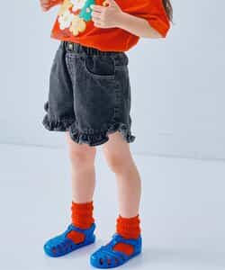 カラーツイル＆デニムラウンドヘムフリルショートパンツ リンク