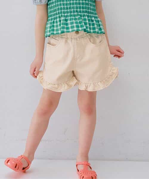 カラーツイル＆デニムラウンドヘムフリルショートパンツ リンク