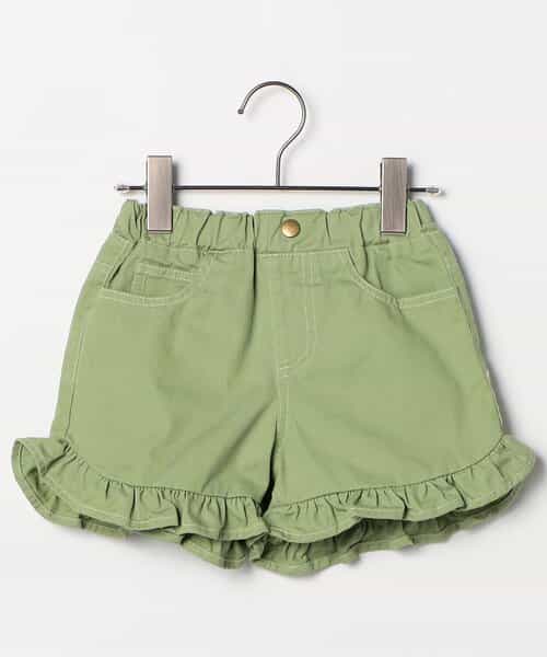 カラーツイル＆デニムラウンドヘムフリルショートパンツ リンク
