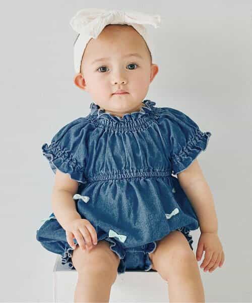 ☆SALE☆いっぱいリボンのシャーリングパンプキンロンパース
