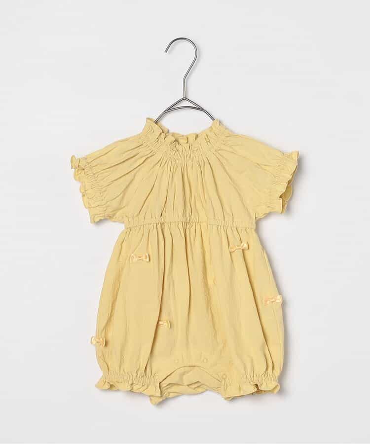 ★SALE★いっぱいリボンのシャーリングパンプキンロンパース