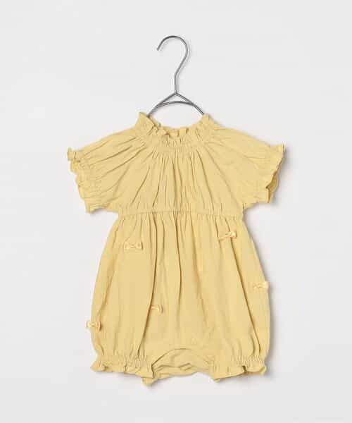 ★SALE★いっぱいリボンのシャーリングパンプキンロンパース