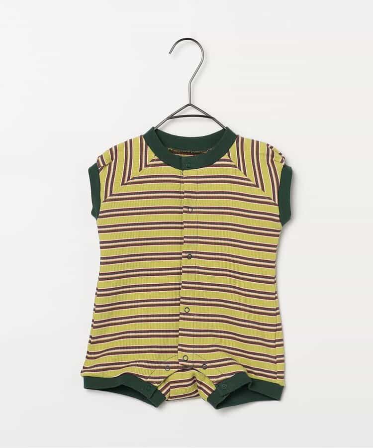 先染めボーダーワッフルロンパース リンク
