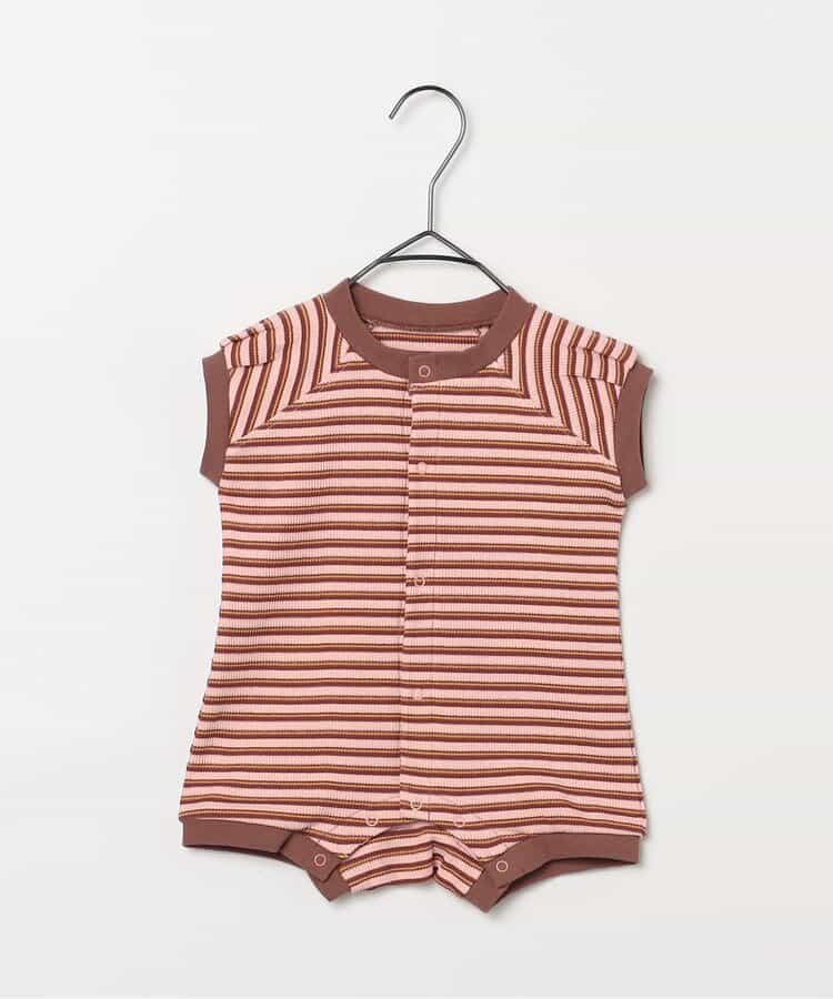 先染めボーダーワッフルロンパース リンク