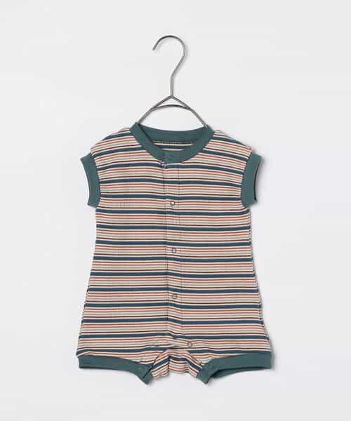 ◇11/3(月)23:59で販売終了◇【リンク】マルチボーダーワッフル前あきロンパース