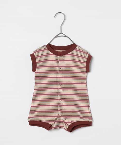 ◇11/3(月)23:59で販売終了◇【リンク】マルチボーダーワッフル前あきロンパース