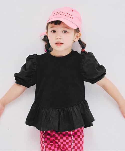 ◇11/3(月)23:59で販売終了◇★SALE★【リンク】シャーリングパフスリーブペプラムTシャツ