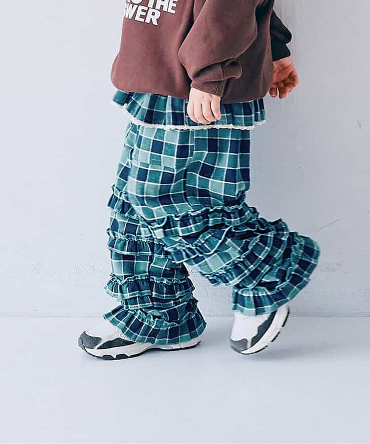 フランネルチェックリラックスストレートフリルパンツ リンク