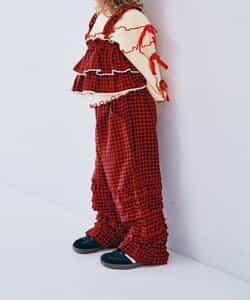 フランネルチェックリラックスストレートフリルパンツ リンク_924453