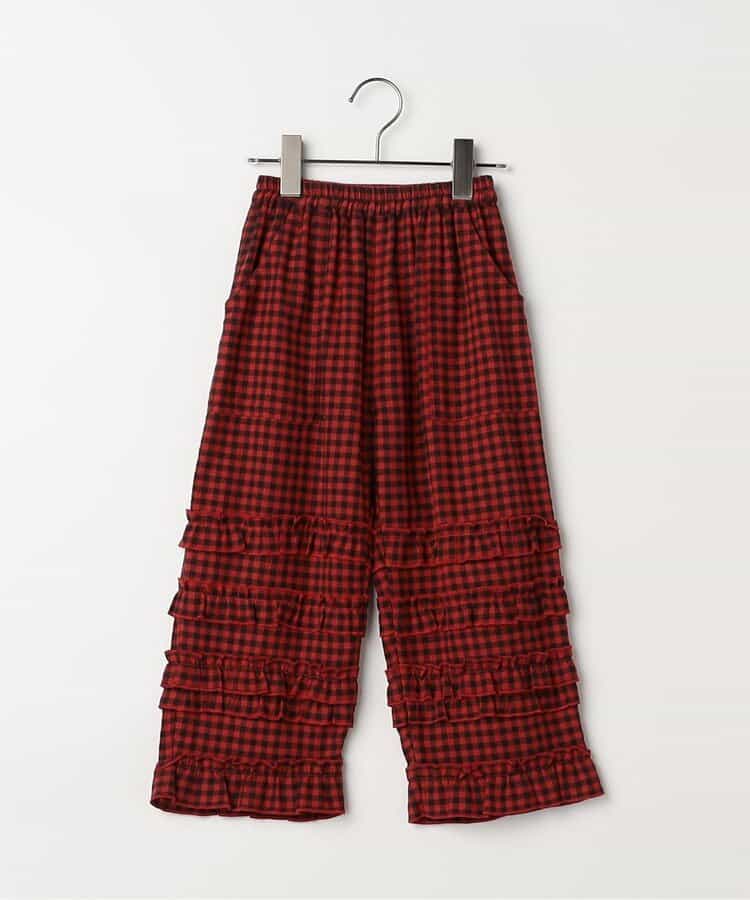 フランネルチェックリラックスストレートフリルパンツ リンク_924457