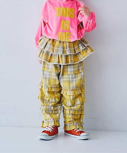 フランネルチェックリラックスストレートフリルパンツ リンク