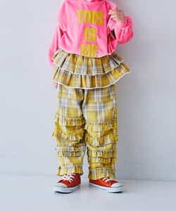 フランネルチェックリラックスストレートフリルパンツ リンク_924454