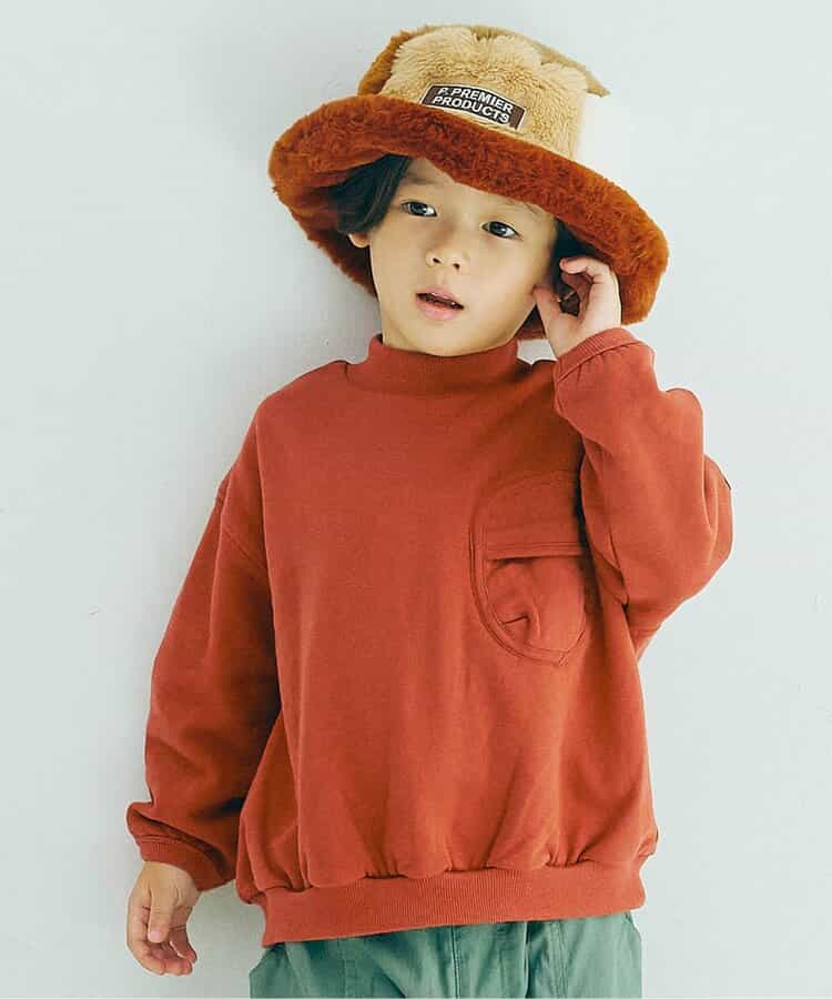 裏起毛モックネックポケットトレーナー