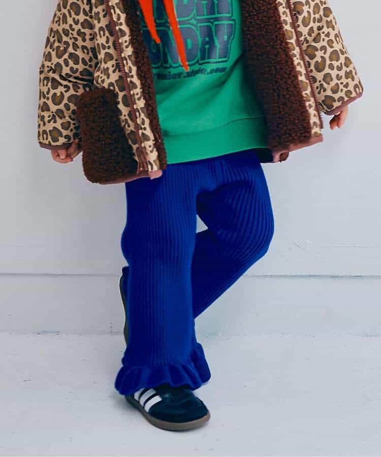 ぬくぬくリブ編みニット裾フリルパンツ