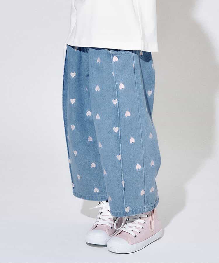 ハート刺繍タックワイドパンツ  9分丈