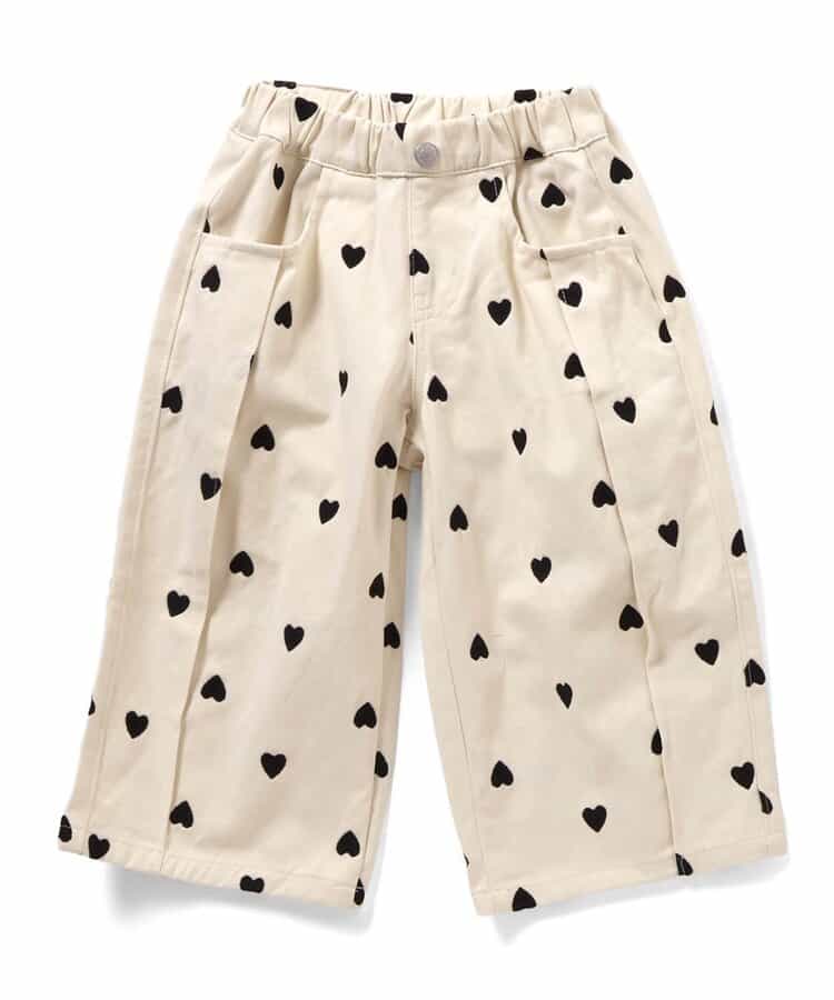 ハート刺繍タックワイドパンツ  9分丈