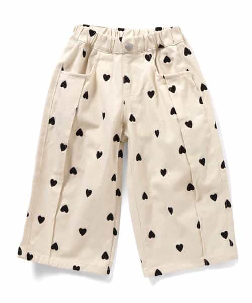 ハート刺繍タックワイドパンツ  9分丈