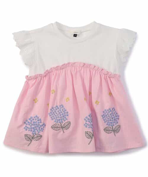 ★SALE★【リンク】あじさい 刺繍ドッキングトップス