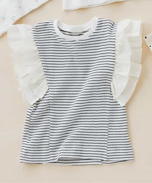 ホワイト フリル袖 Tシャツ セットアップ フリルオープンスリーブTシャツ