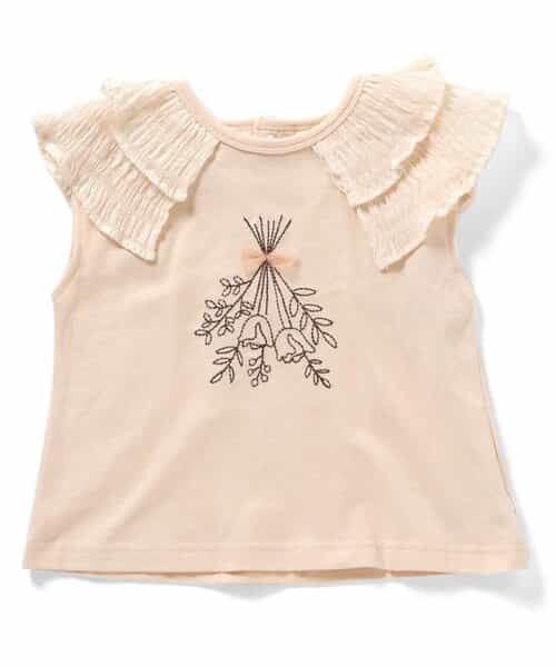 ★SALE★フリルカラー モチーフ刺繍Tシャツ