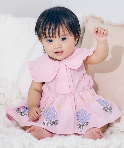 ★SALE★【リンク】あじさい刺繍ベビーロンパース