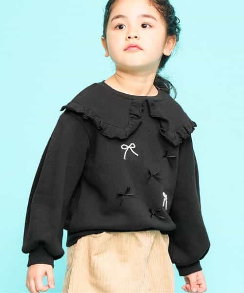 襟付き風パールリボントレーナー