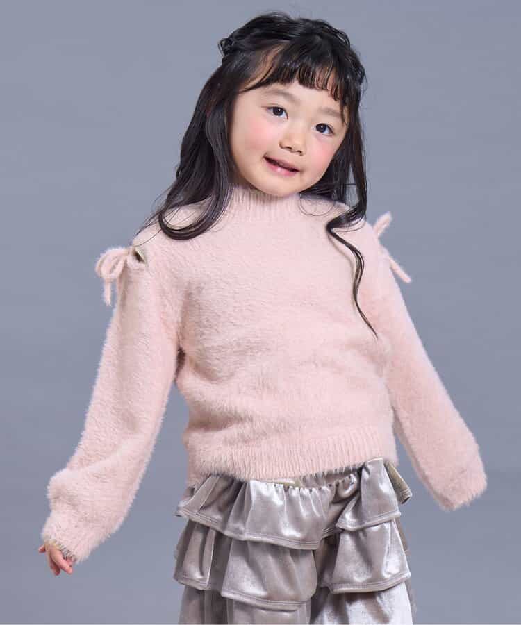 ふわふわ肩あきリボンシャギーニット