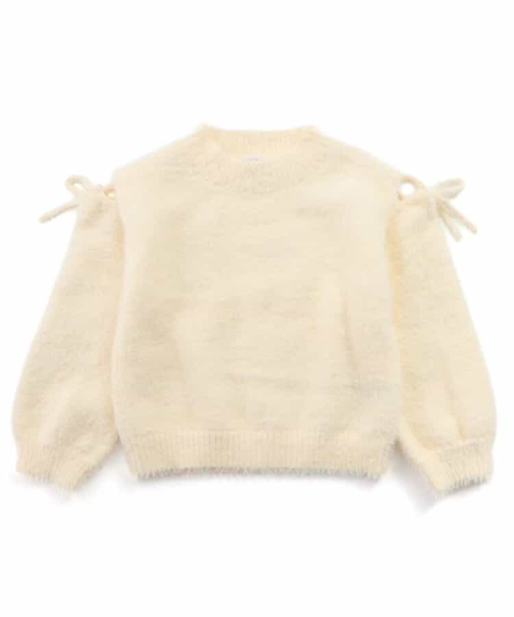 ふわふわ肩あきリボンシャギーニット