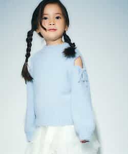 ふわふわ肩あきリボンシャギーニット