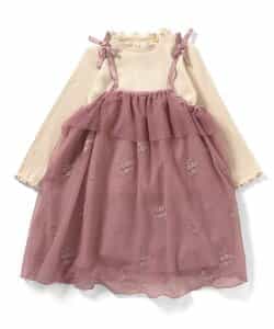 ★SALE★【リンク】リブトップスとチュール刺繍ワンピース２Pセット