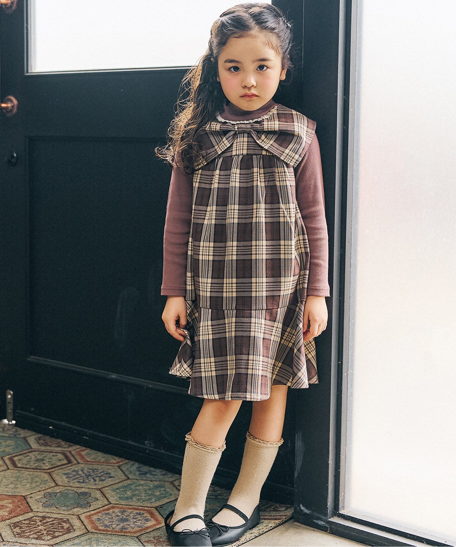 リンク】リブトップスとチュール刺繍ワンピース2Pセット（S417025