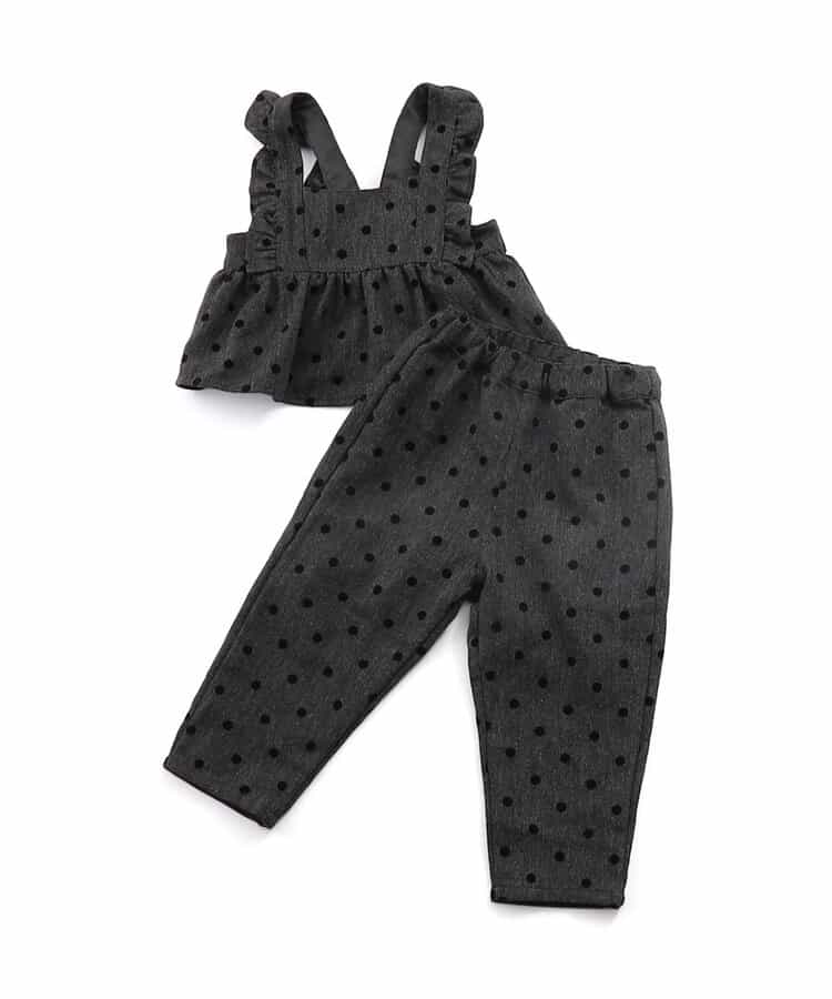 ドット柄サロペット風セットアップ  10分丈