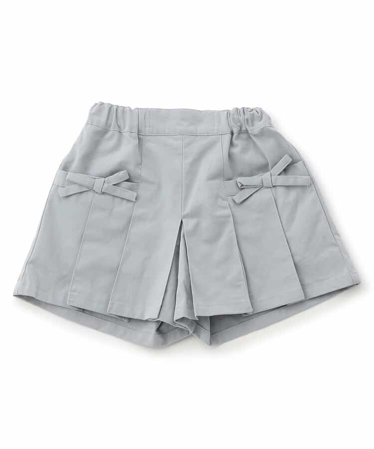 サイドリボンスカート見えプリーツキュロット  ショート丈