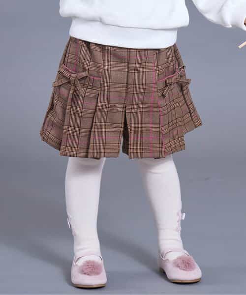 ★SALE★サイドリボンスカート見えプリーツキュロット  ショート丈