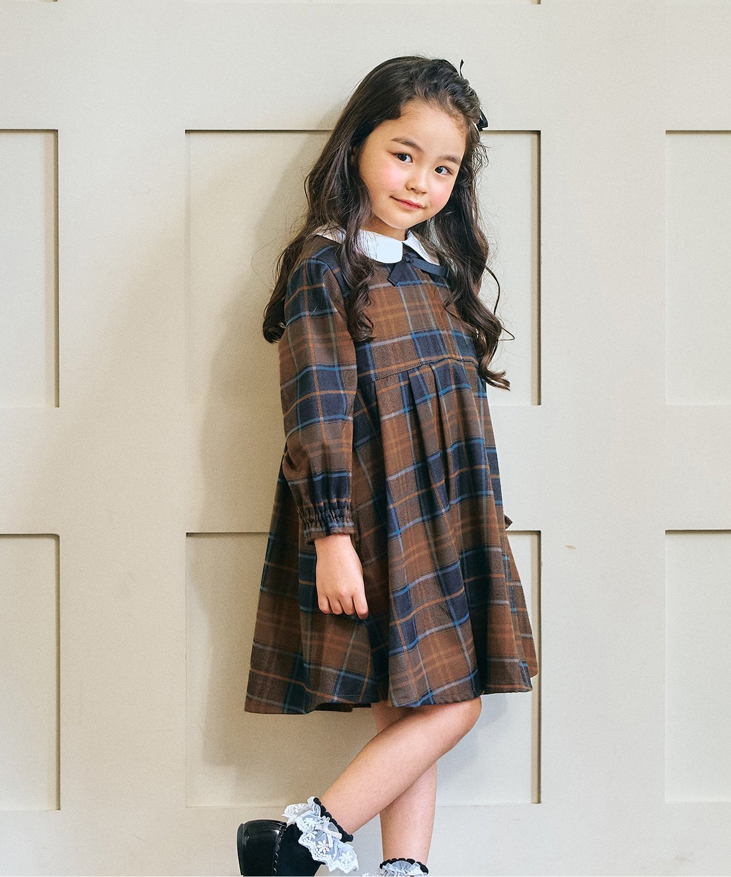 ☆SALE☆【リンク】ガーリーチェックスモッキング刺繍ワンピース