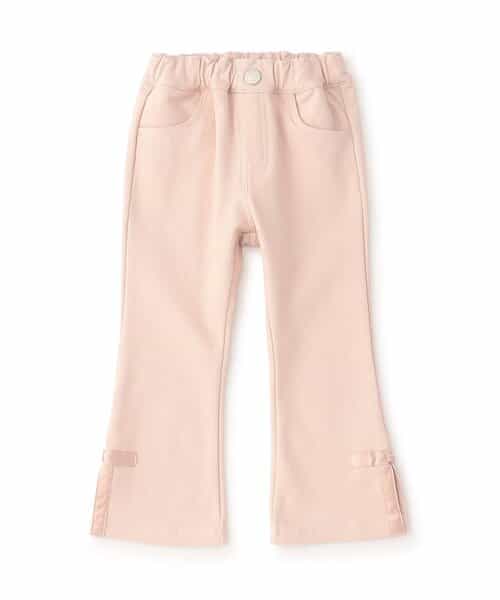 サイドリボン裏起毛フレアパンツ  9分丈