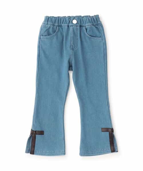 サイドリボン裏起毛フレアパンツ  9分丈