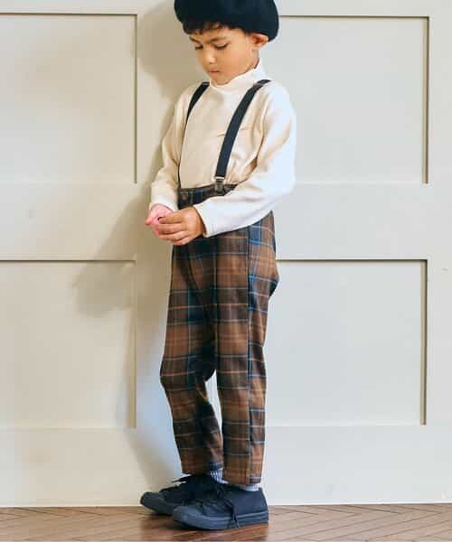 サスペンダー付きチェックパンツ  10分丈