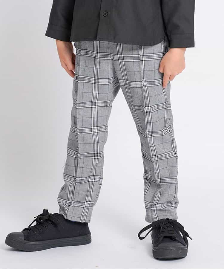 サスペンダー付きチェックパンツ  10分丈