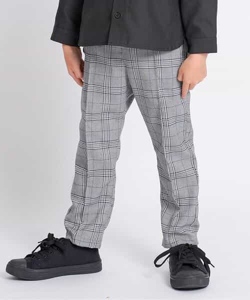 サスペンダー付きチェックパンツ  10分丈