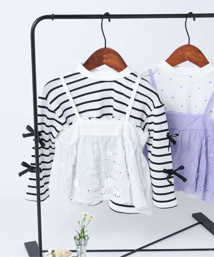 レースビスチェ・リボンワッフルトップスセット