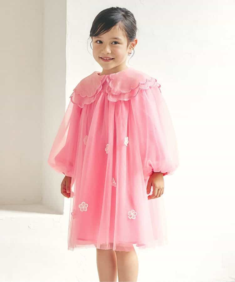 スカラップ衿チュールワンピース＿アプレレクールマシェリ