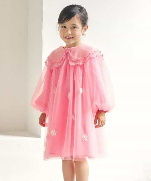 スカラップ衿チュールワンピース＿アプレレクールマシェリ