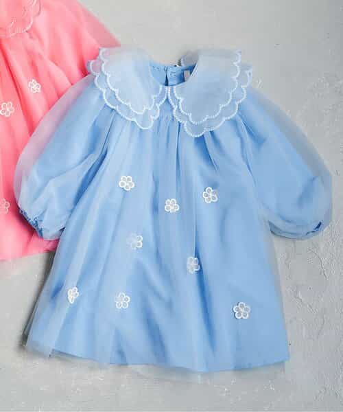 スカラップ衿チュールワンピース＿アプレレクールマシェリ